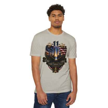 9/11 Memorial T-Shirt — We Will Never Forget American Tribute Tee