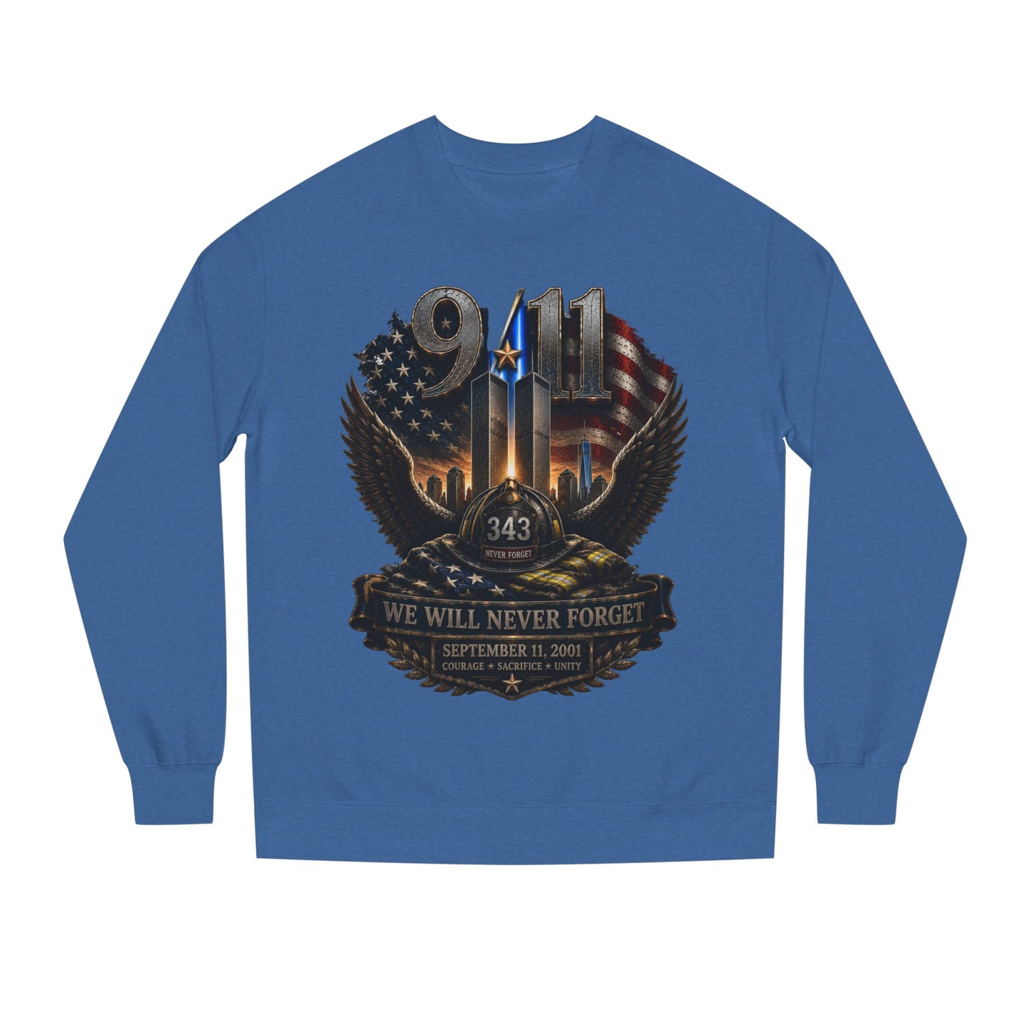 9/11 We Will Never Forget Crewneck Sweatshirt – Memorial Tribute