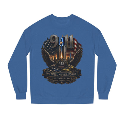 9/11 We Will Never Forget Crewneck Sweatshirt – Memorial Tribute