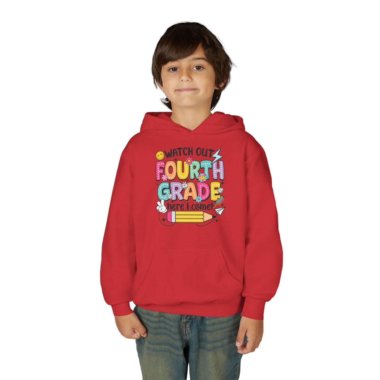Fourth Grade Hoodie – "Watch Out Fourth Grade Here I Come" Kids Back-to-School Sweatshirt