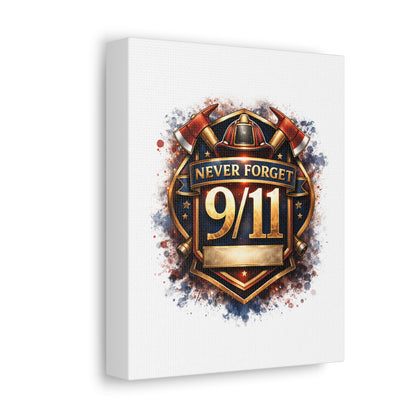 9/11 Never Forget Canvas Print — Firefighter Tribute Stretched Wall Art