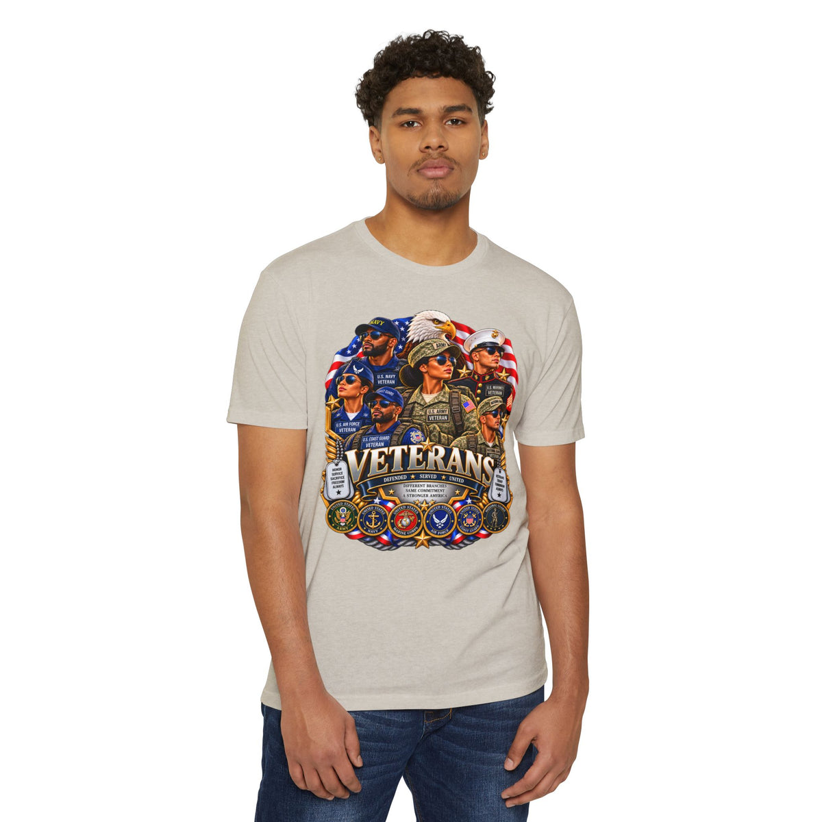 Veterans Tribute T-Shirt – Patriotic Military Emblems & Eagle Design