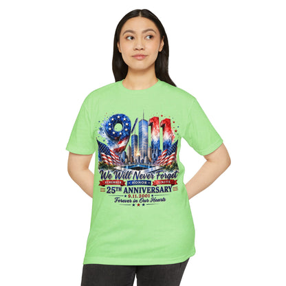 9/11 We Will Never Forget 25th Anniversary Memorial T-Shirt