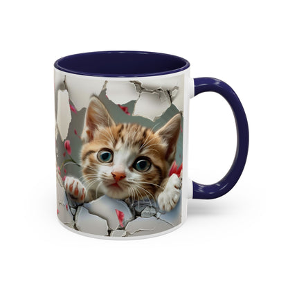 Kitten Peek Accent Coffee Mug — Cute Cat Peekhole Design (11/15 oz)