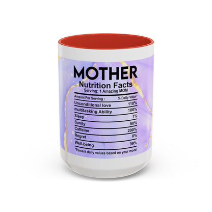 Mother Nutrition Facts Coffee Mug — Floral “Amazing Mom” 11/15oz Accent Mug