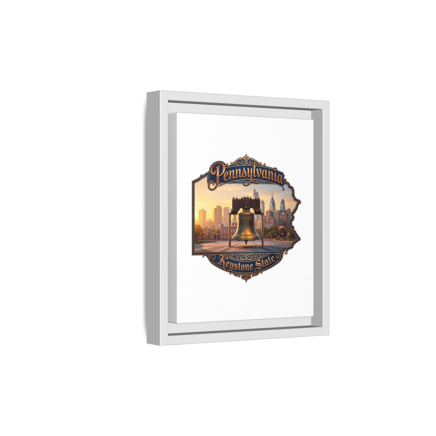 Pennsylvania Keystone State Framed Canvas Wall Art — Liberty Bell & Philadelphia Skyline