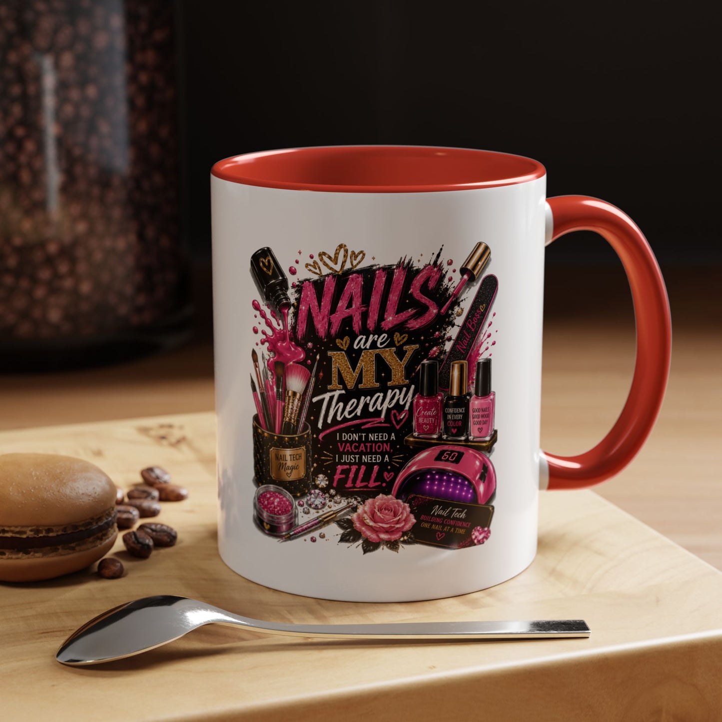 Coffee Mug — "Nails Are My Therapy" Pink Nail Tech Gift