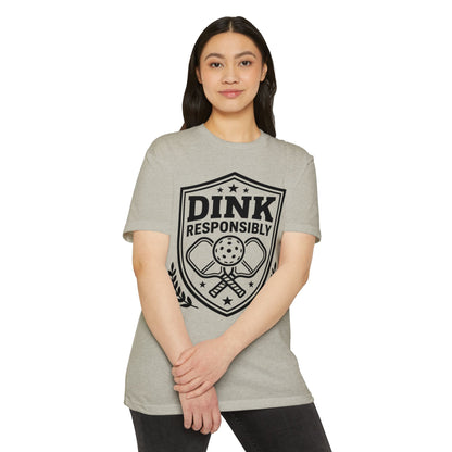 Dink Responsibly Pickleball T-Shirt — Vintage Shield Design