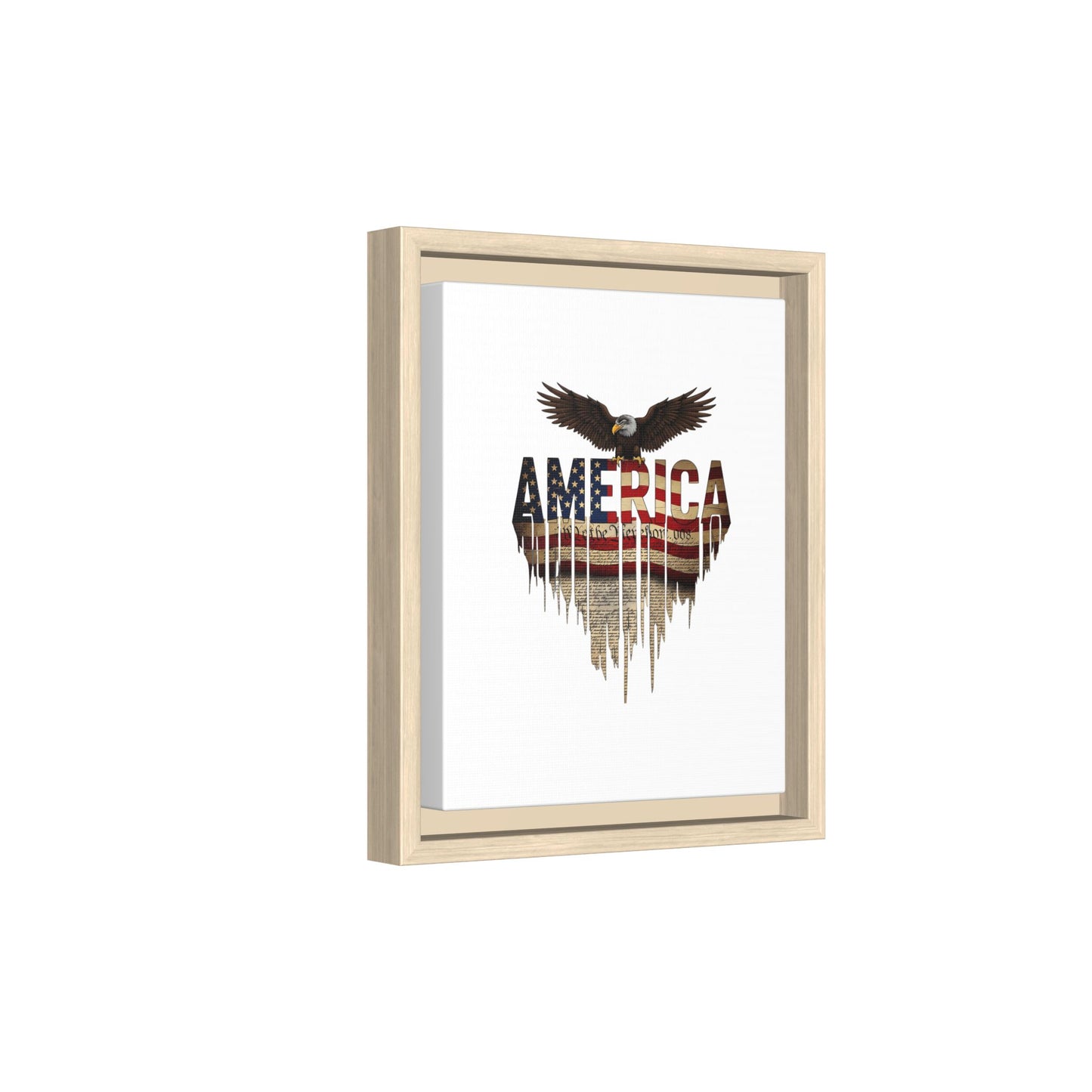 America Eagle Matte Canvas Framed Wall Art — Patriotic USA Flag Typography Print