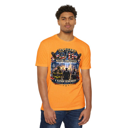 9/11 Never Forgotten T-Shirt — 25 Years Tribute Memorial Tee