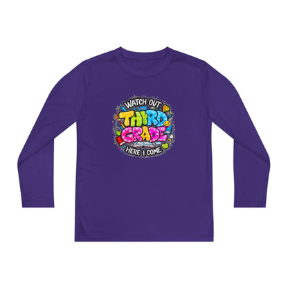 Youth Long Sleeve Tee — "Watch Out Third Grade Here I Come" Back-to-School Shirt