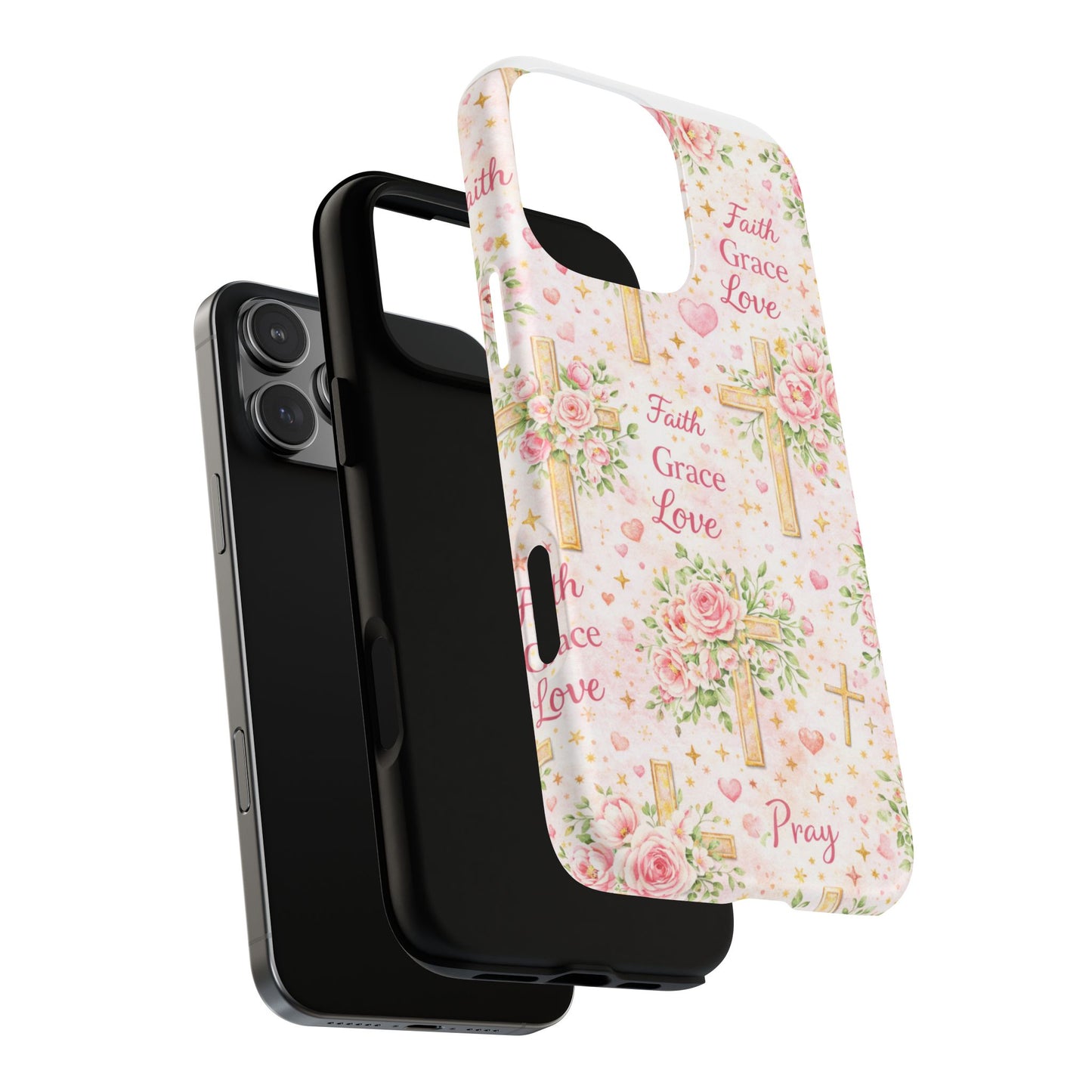 Christian Floral Cross Phone Case — "Faith Grace Love" Tough Magnetic Case
