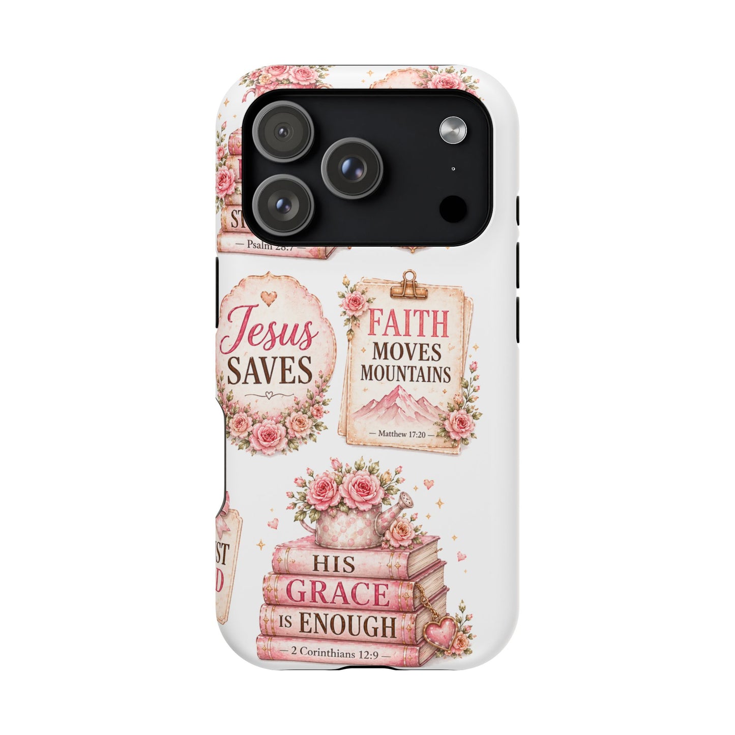 Christian Phone Case - "Fear Not, Faith Moves Mountains, Jesus Saves" Floral Magnetic Impact-Resistant Case