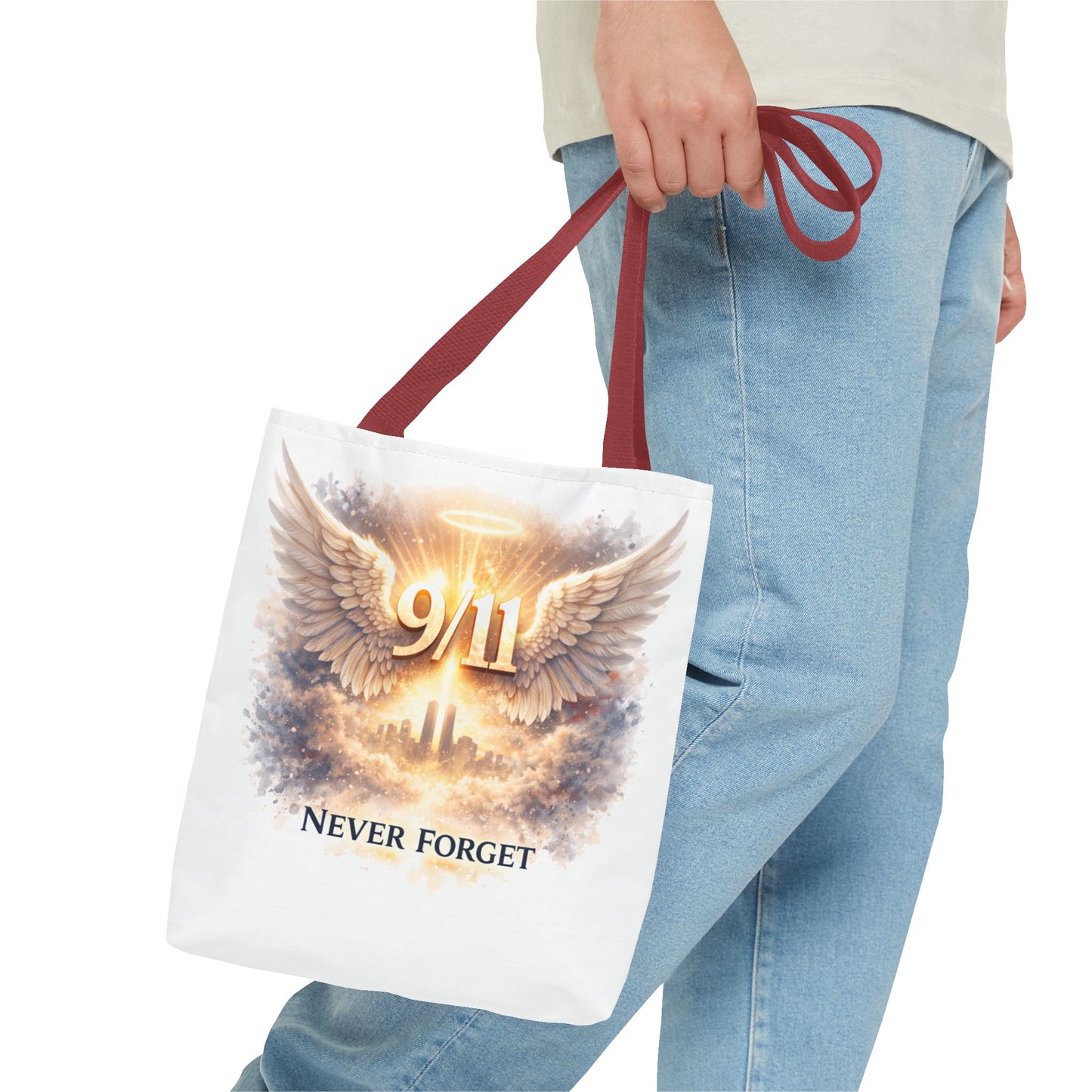 9/11 Memorial Tote Bag – 'Never Forget' Angel Wings Tribute