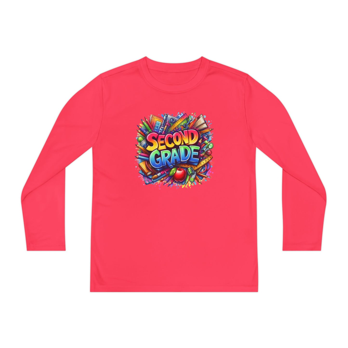 Second Grade Youth Long Sleeve Tee — Colorful School Supplies Back-to-School Shirt