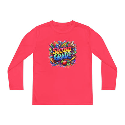 Second Grade Youth Long Sleeve Tee — Colorful School Supplies Back-to-School Shirt