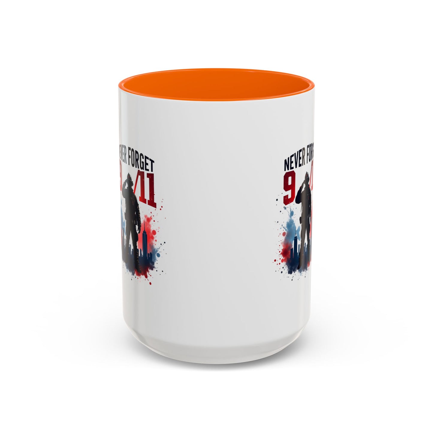 Never Forget 9/11 Accent Coffee Mug — Patriotic Memorial Tribute (11oz, 15oz)