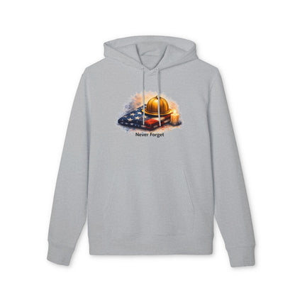 9/11 Never Forget Hoodie — Firefighter Helmet & Flag Tribute