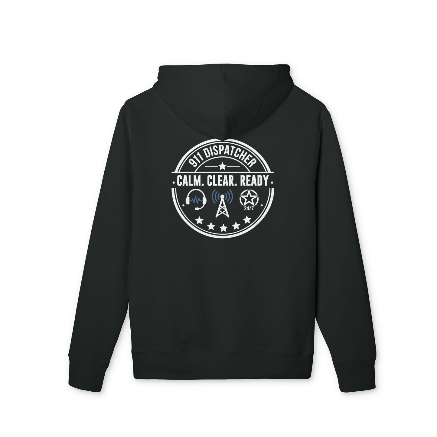 Dispatcher Hoodie — "911 Dispatcher: Calm. Clear. Ready." Badge Pullover