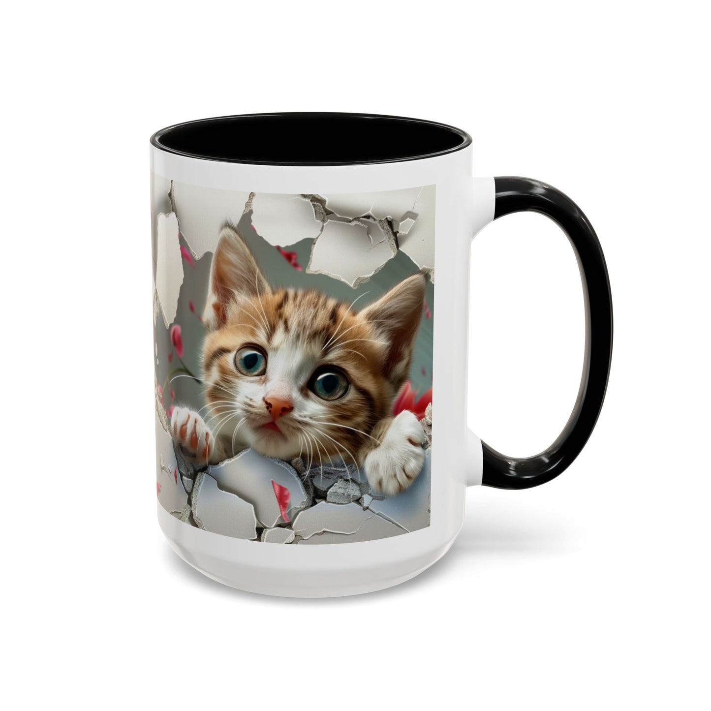 Kitten Peek Accent Coffee Mug — Cute Cat Peekhole Design (11/15 oz)