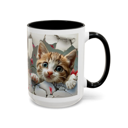 Kitten Peek Accent Coffee Mug — Cute Cat Peekhole Design (11/15 oz)