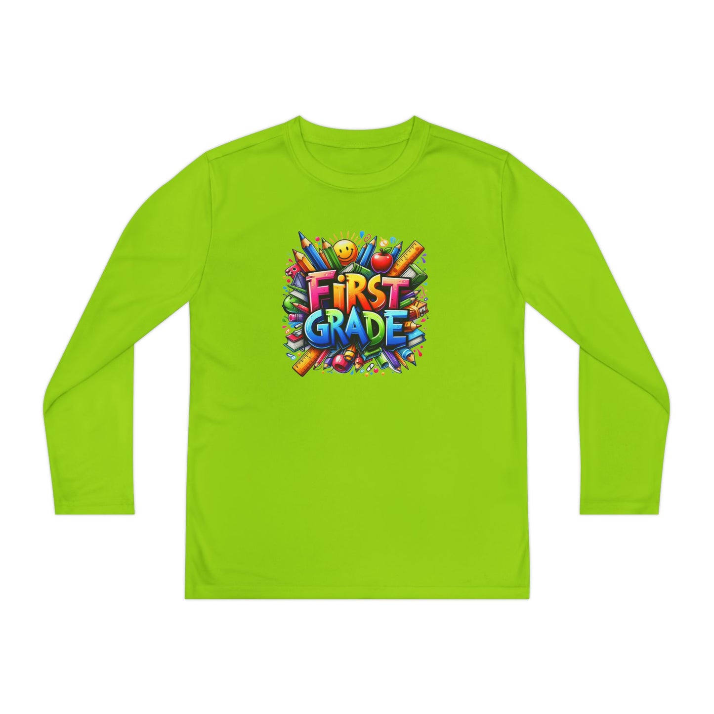 First Grade Youth Long Sleeve Tee — Colorful Back-to-School Shirt