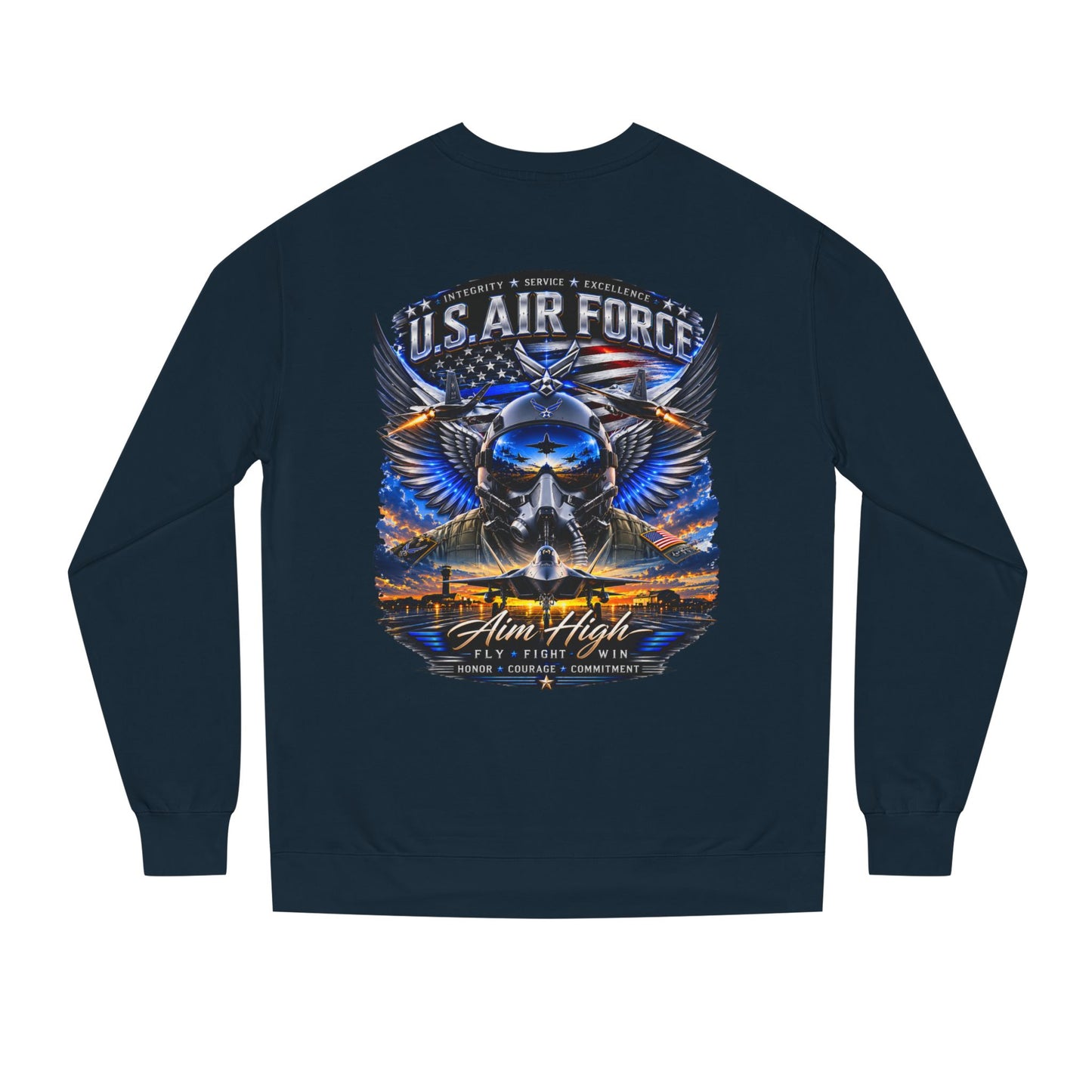 U.S. Air Force Crewneck Sweatshirt — "Aim High" Fighter Jet Graphic