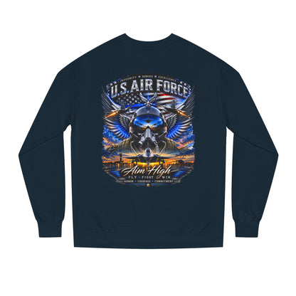 U.S. Air Force Crewneck Sweatshirt — "Aim High" Fighter Jet Graphic