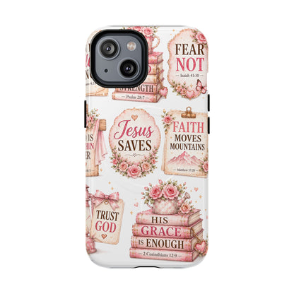 Christian Faith iPhone Tough Magnetic Case — 'Jesus Saves' Floral Scripture Design (Fear Not, Faith Moves Mountains)