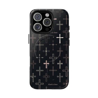 Magnetic Phone Case — Black Cross Pattern with "God is love"