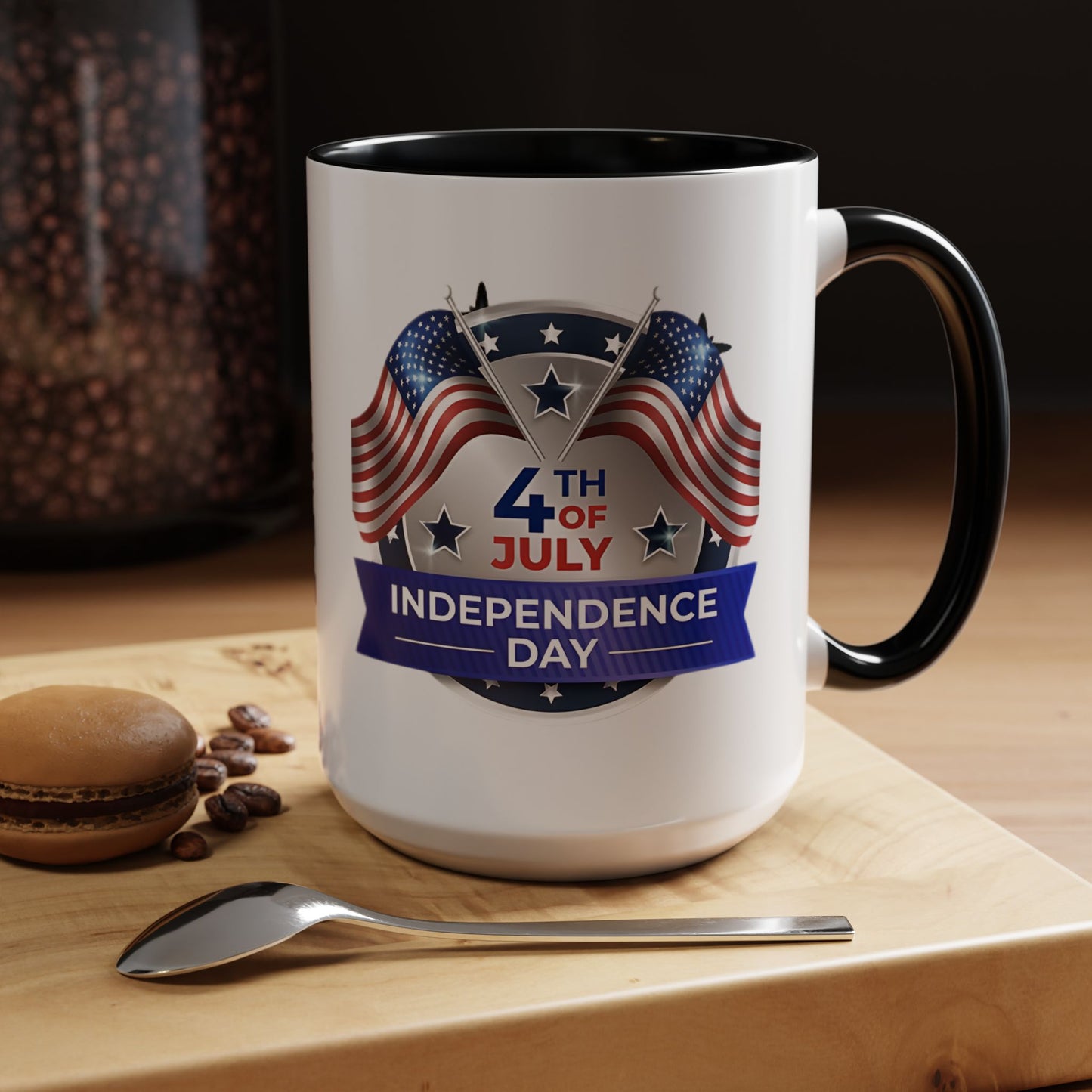 4th of July Independence Day Coffee Mug - Patriotic American Flag Accent