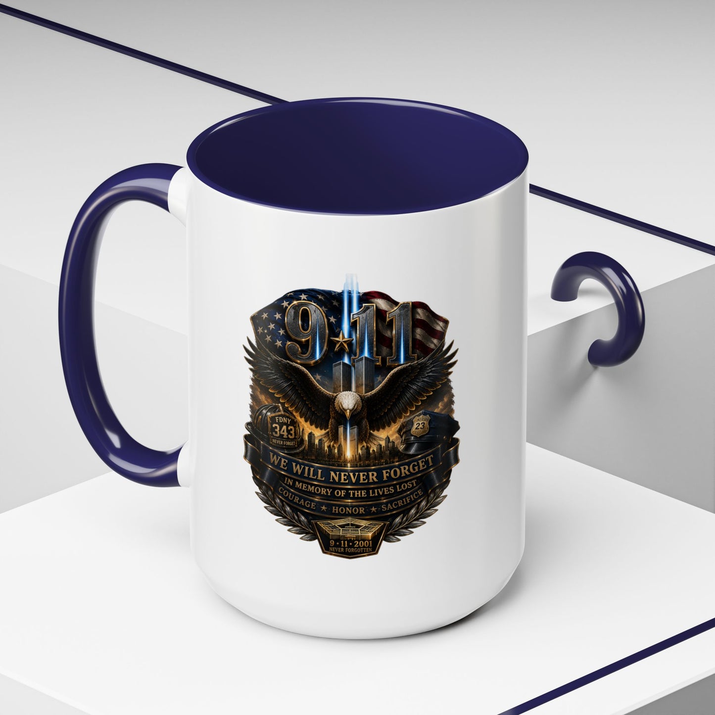 9/11 Tribute Coffee Mug — Never Forget Memorial Eagle Design (11/15oz)