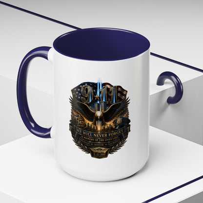 9/11 Tribute Coffee Mug — Never Forget Memorial Eagle Design (11/15oz)