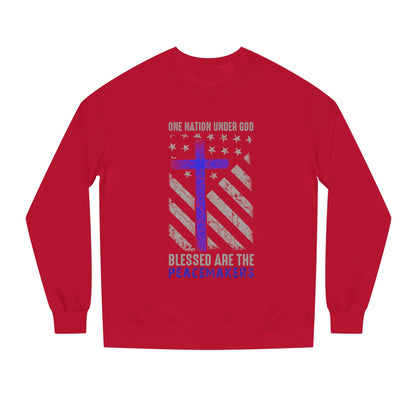 Blessed Are The Peacemakers Crewneck Sweatshirt — One Nation Under God Christian Flag Design