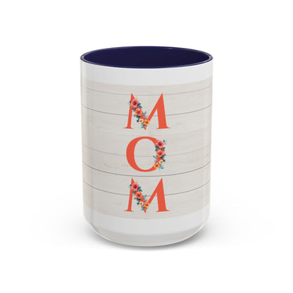 MOM Floral Accent Coffee Mug – Rustic Shiplap Mother's Day Gift (11/15 oz)