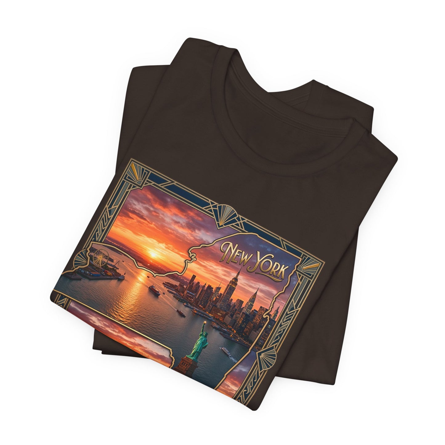 New York Sunset Skyline Tee — Statue of Liberty Vintage Travel T‑Shirt
