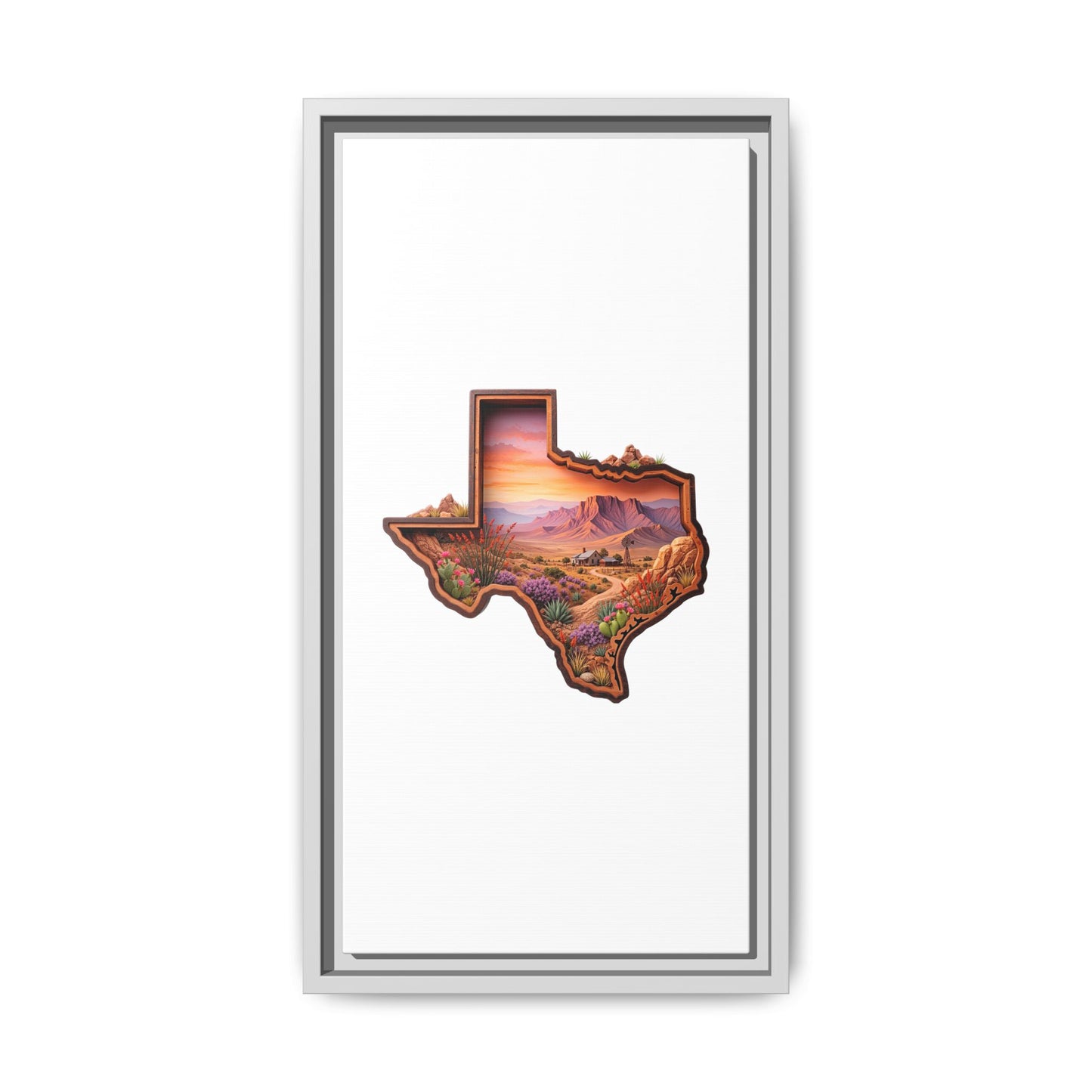 Framed Texas Landscape Matte Canvas — Desert Sunset State Art Print