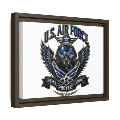 U.S. Air Force Emblem Framed Canvas Print – "Defend Protect Dominate" Military Wall Art