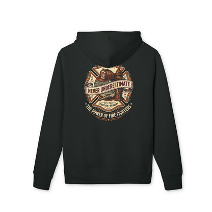Firefighter Hoodie - "Never Underestimate the Power of Fire Fighters" Retro Badge Pullover