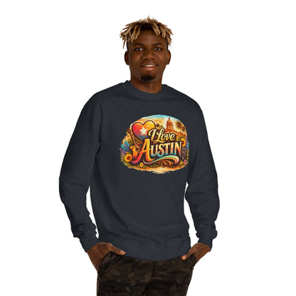 I Love Austin Crewneck Sweatshirt – Retro Texas Cityscape Pullover