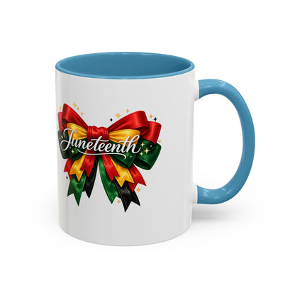Juneteenth Ribbon Coffee Mug — Black/Red/Green Celebration Accent Mug