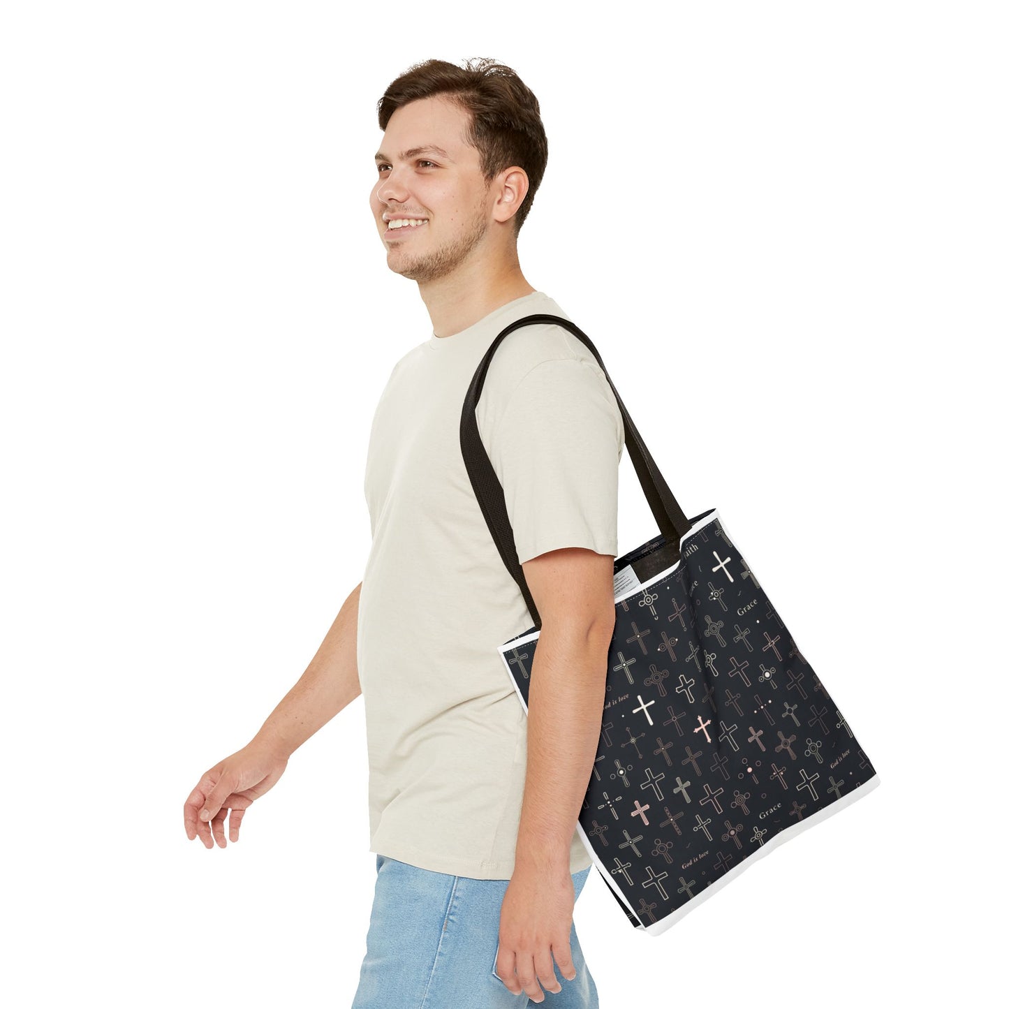 Cross Pattern Tote Bag — Faith & Grace Religious All-Over Print Tote