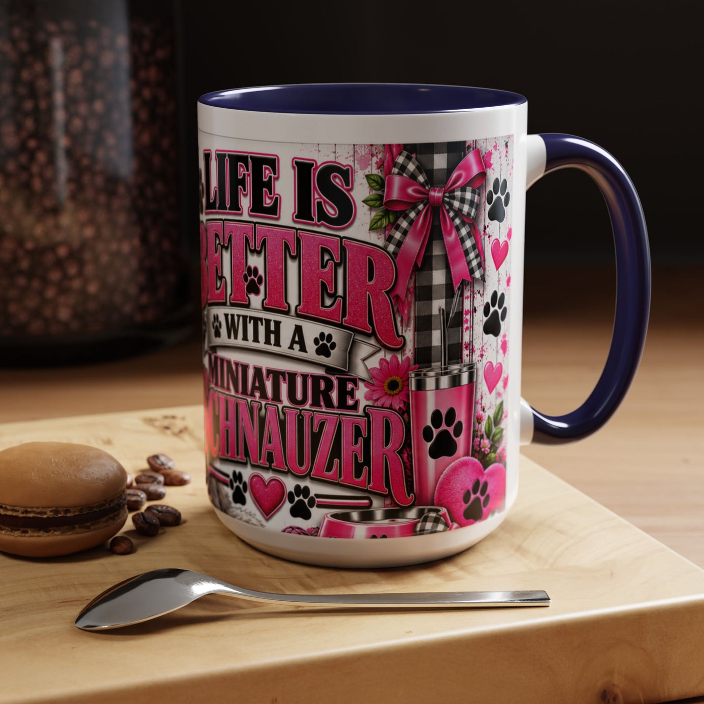 Life Is Better With A Miniature Schnauzer Accent Coffee Mug — Pink Paw Print Dog Lover Gift (11/15oz)