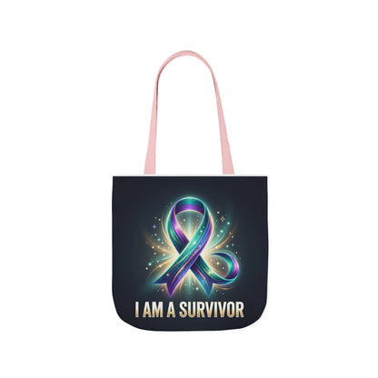 Survivor Ribbon Canvas Tote Bag — "I Am a Survivor" Inspirational Awareness Tote