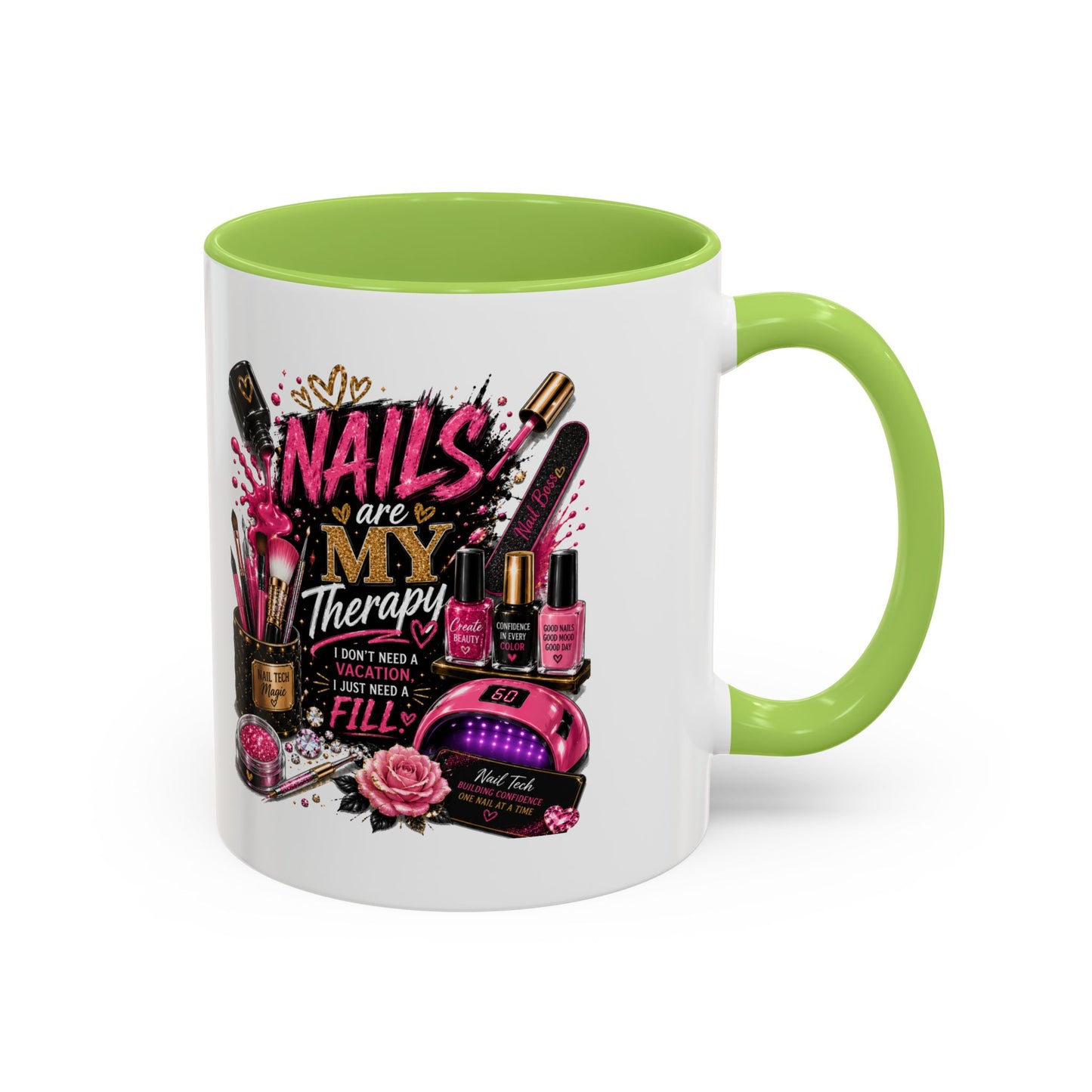 Coffee Mug — "Nails Are My Therapy" Pink Nail Tech Gift