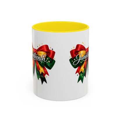 Juneteenth Ribbon Coffee Mug — Black/Red/Green Celebration Accent Mug