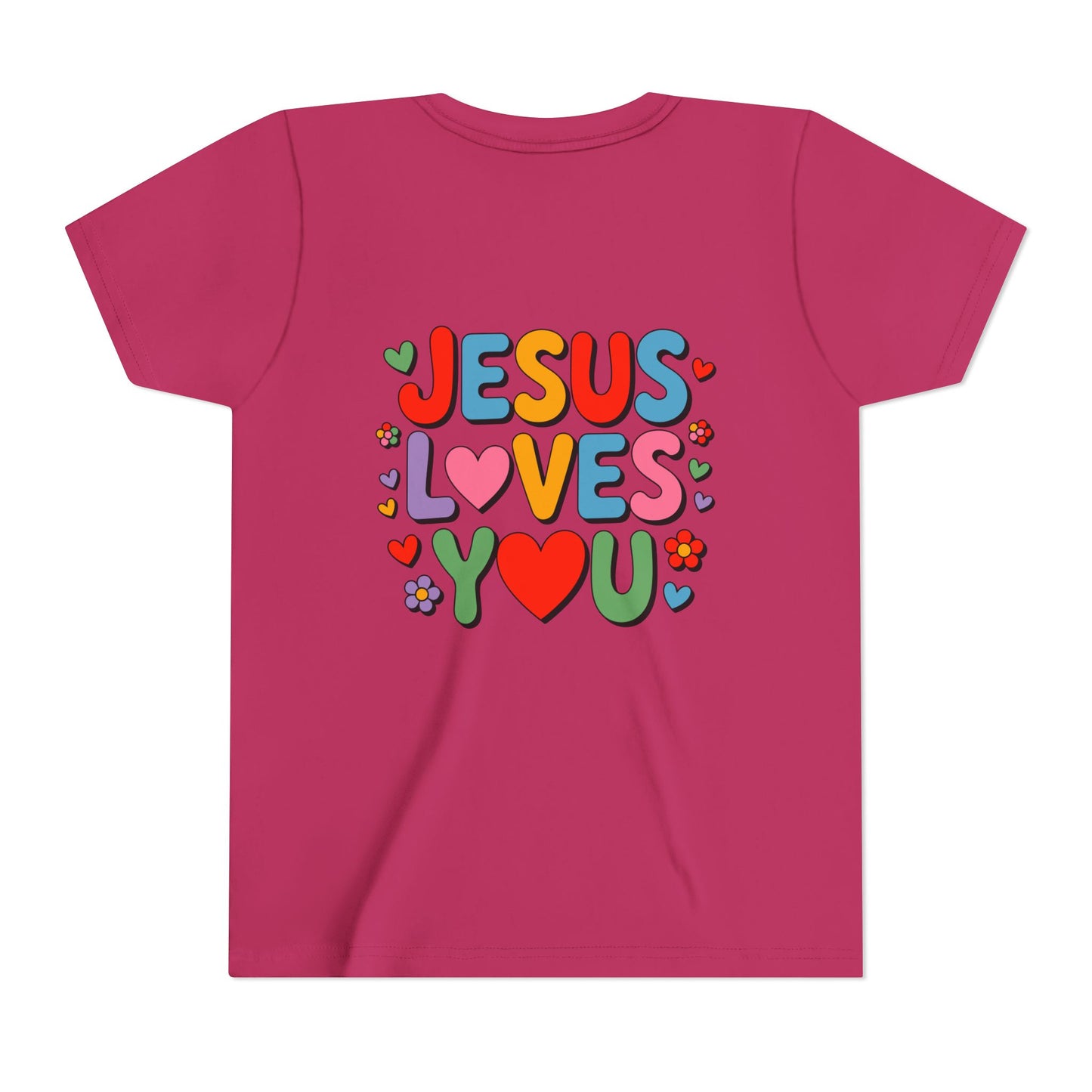 Youth Tee - "Jesus Loves You" Colorful Heart & Flower Christian Shirt