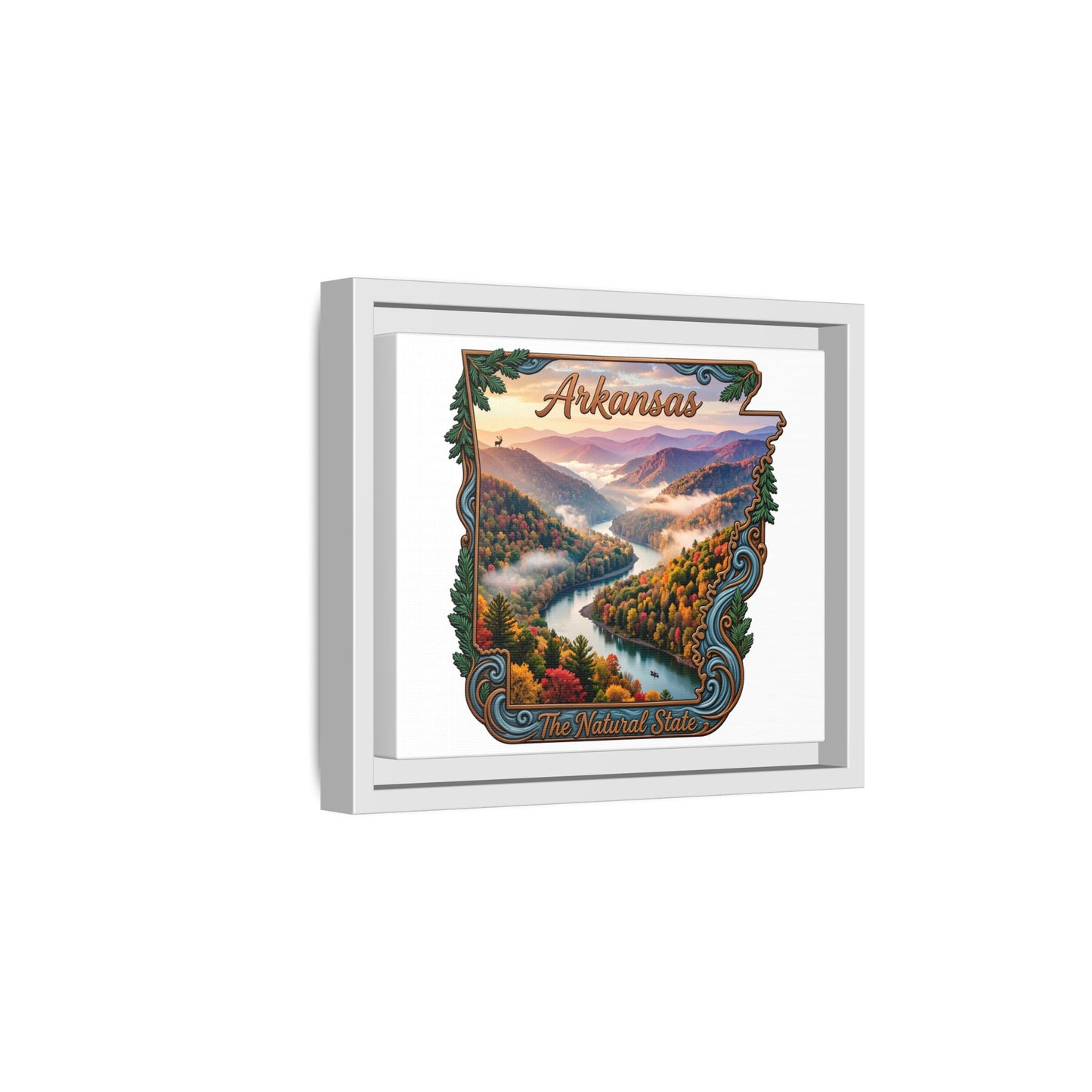 Arkansas Scenic State Map Canvas — "The Natural State" Framed Wall Art