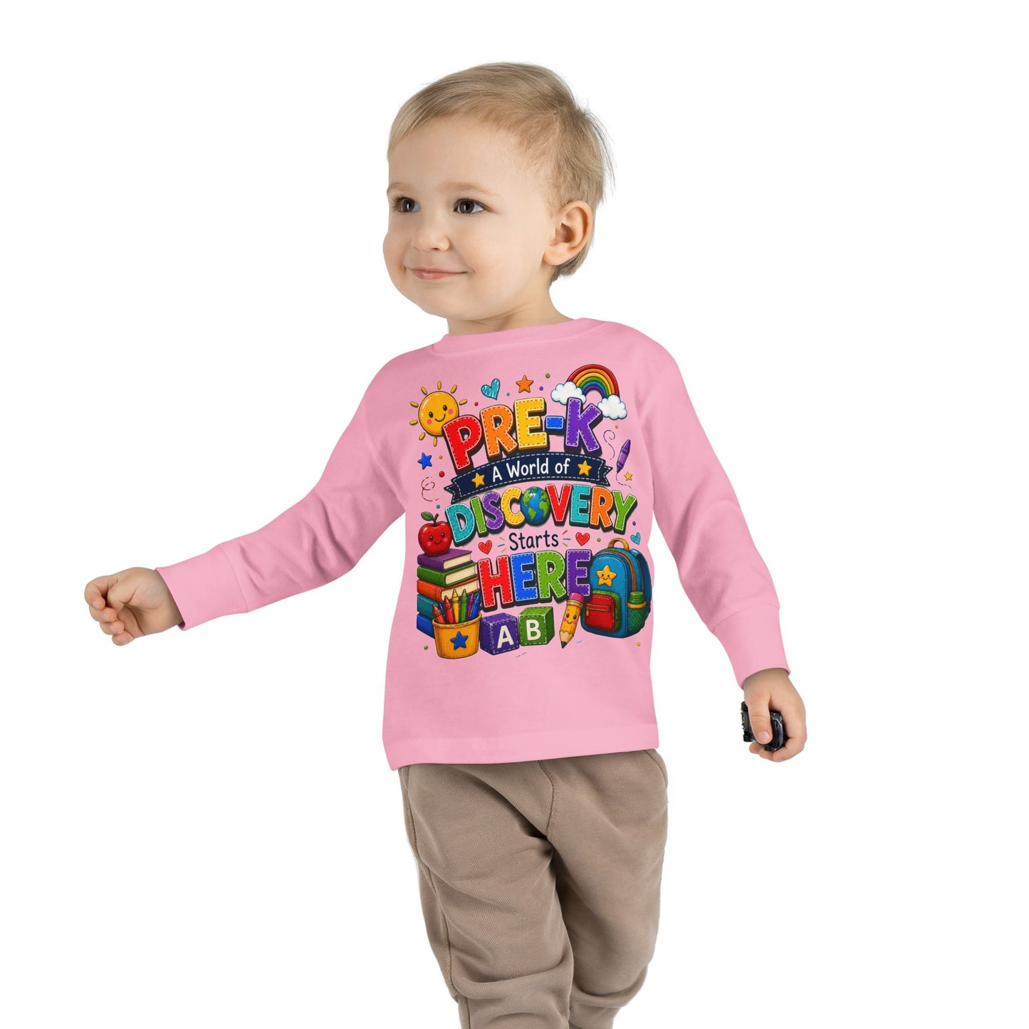 Pre-K Discovery Toddler Long Sleeve Tee – “A World of Discovery Starts Here”