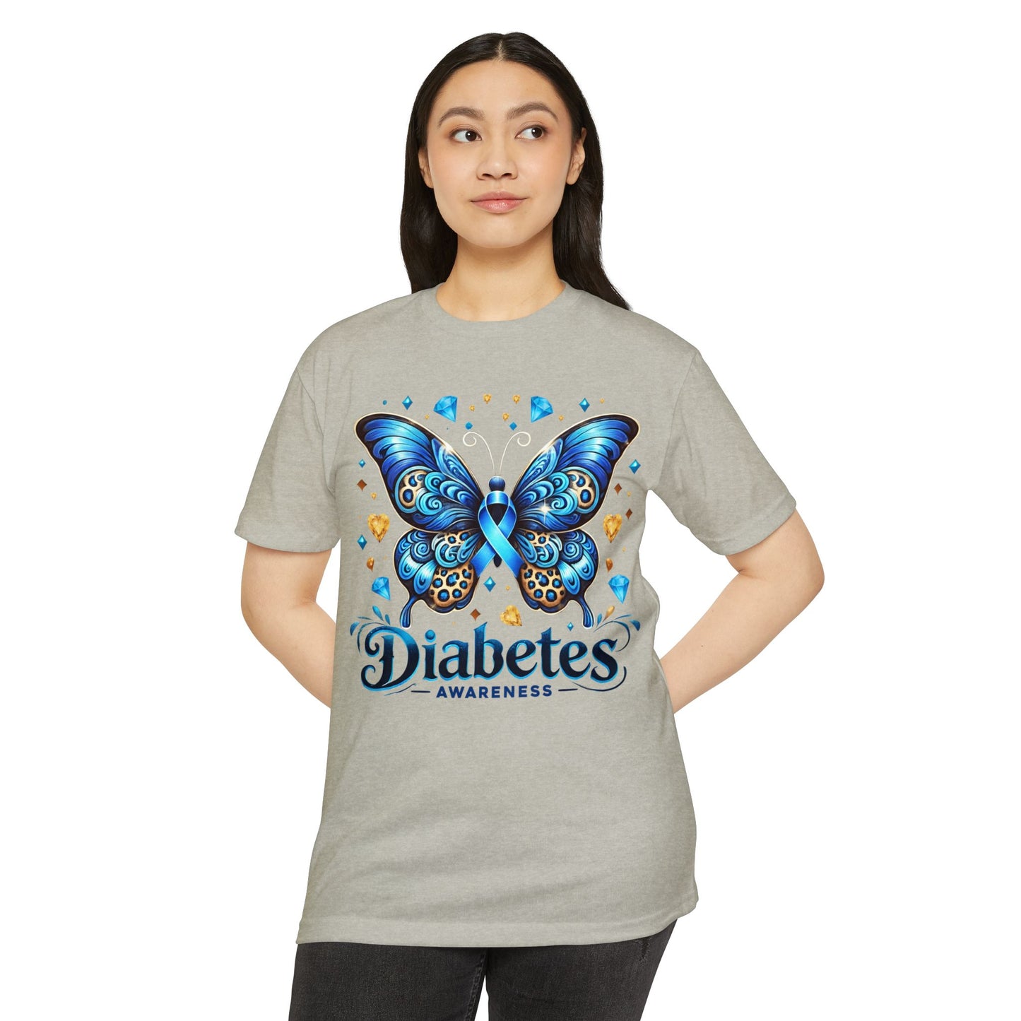 Diabetes Awareness Butterfly T-Shirt — Blue Ribbon Support Tee